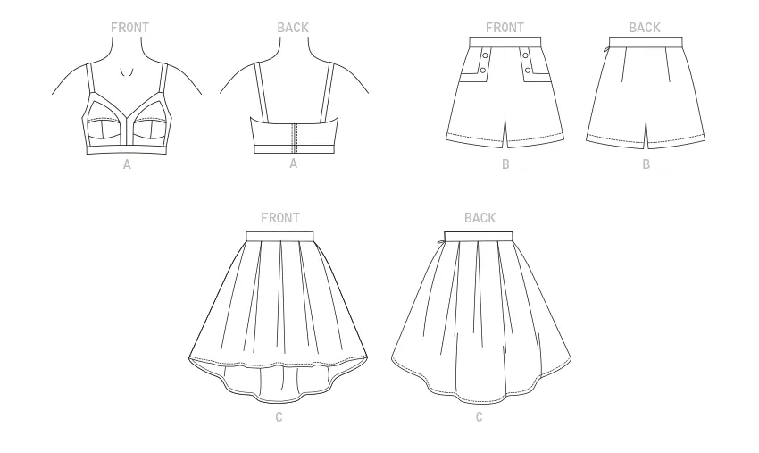 Vogue Pattern V1893 Misses' Top, Shorts and Skirt