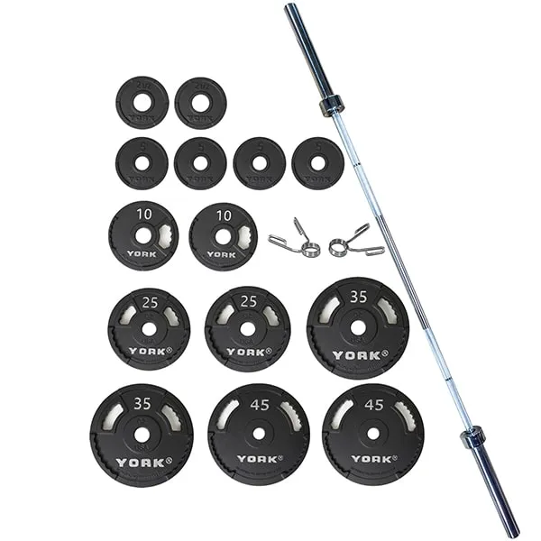 York Barbell 300Lb G-2 Cast Iron Olympic Weight Plate Set