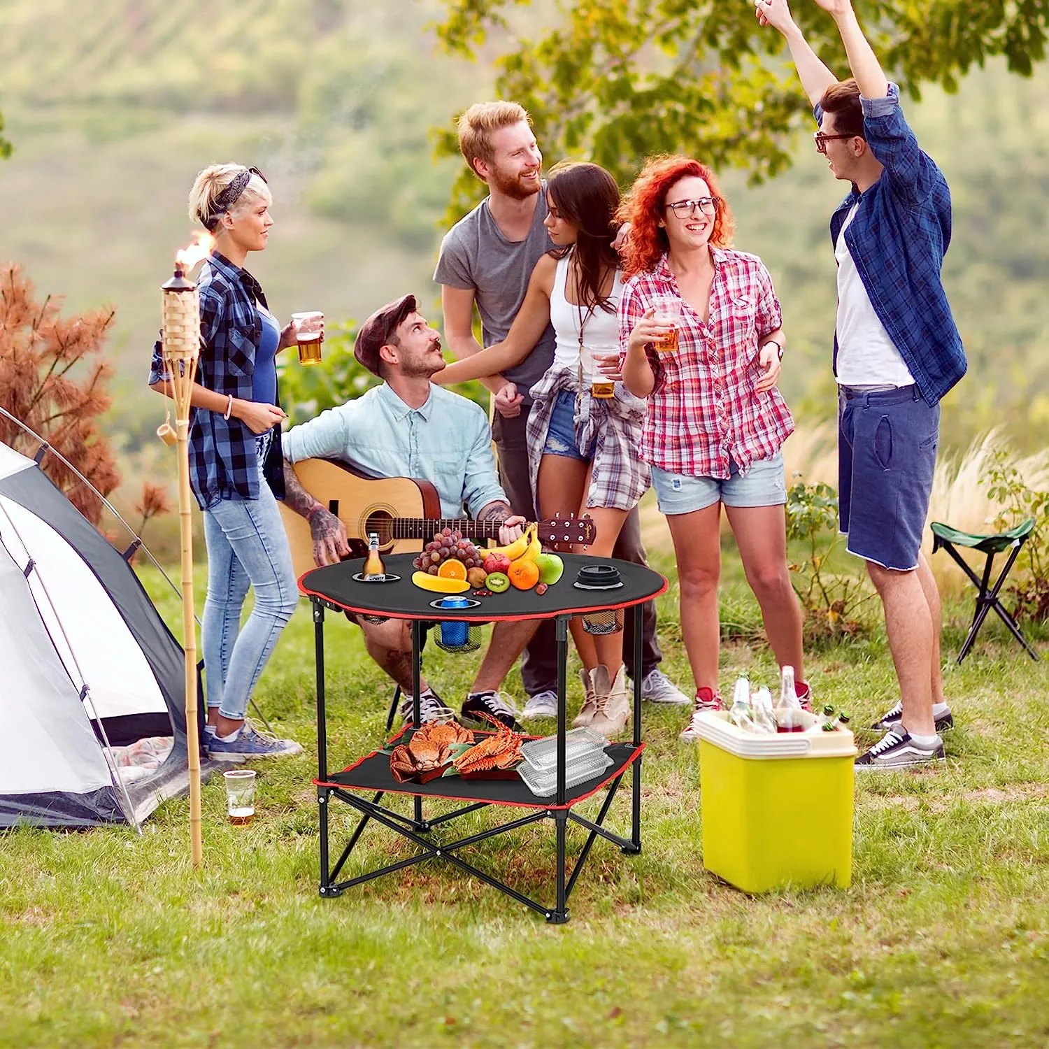ZENY™ Portable Folding Picnic Table Outdoor Camping Table with 4 Cup Holders